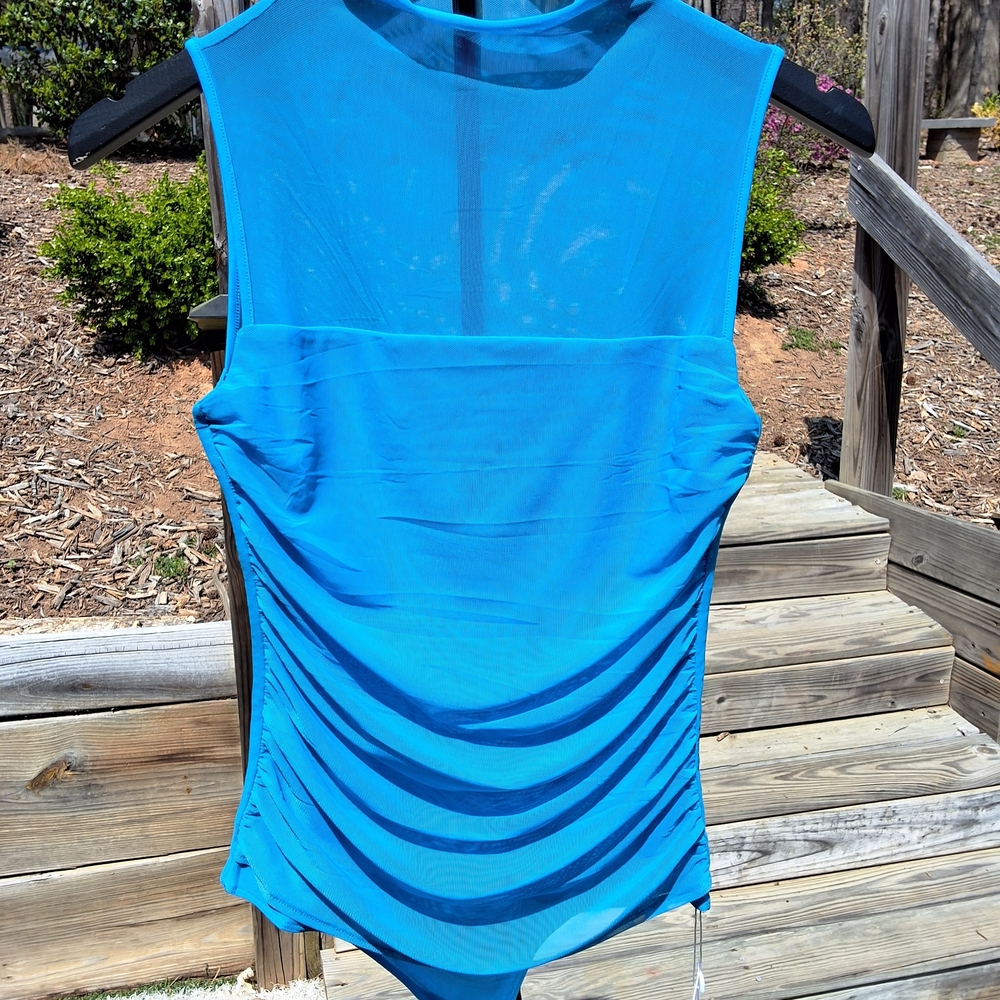 ReoRia Bright Blue Sleeveless Ruched Bodysuit